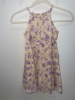 Janie and Jack Cream Floral Halter Dress with Purple Blooms